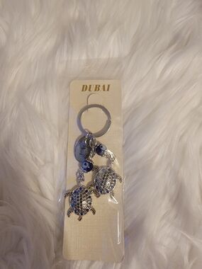 Silver-Tone Blue Turtle Keychain